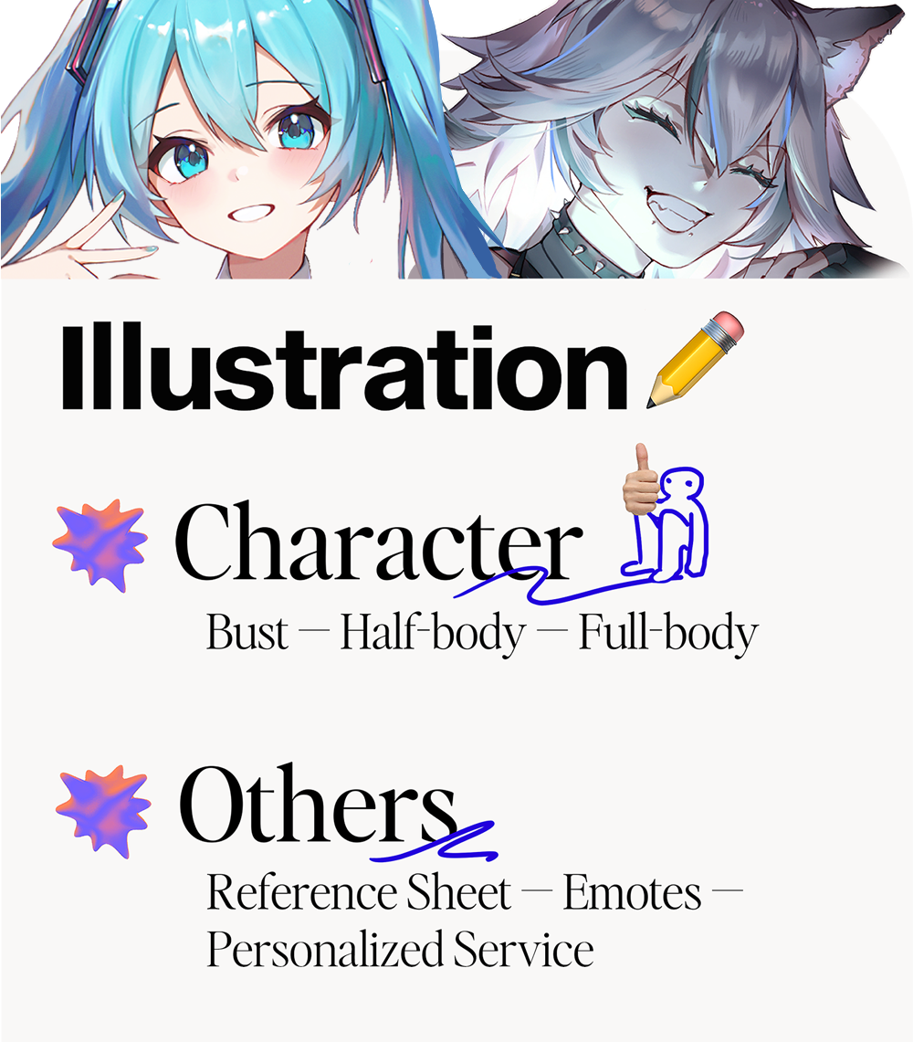 Imagem representando todos os serviços oferecidos na categoria "Ilustração". / Image representing all services offered in the "Illustration" category.